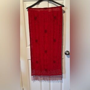 Vintage Red Beaded Evening Shawl